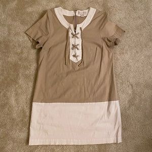 Michael Kors tan and white, front lace up dress